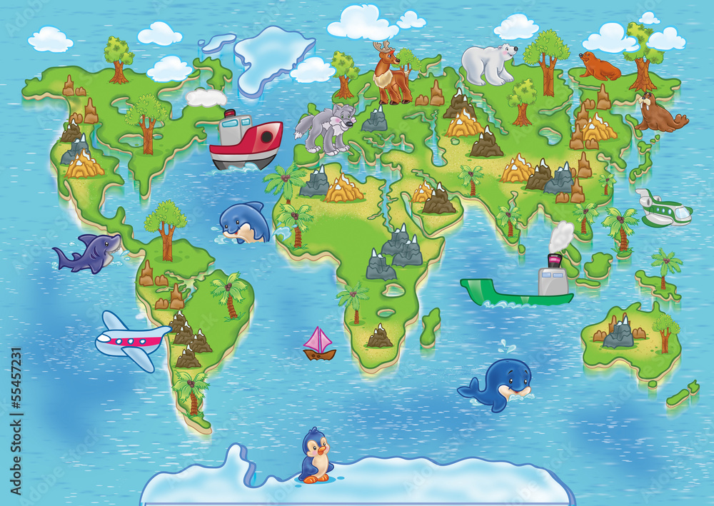 Obraz Tryptyk kids world map