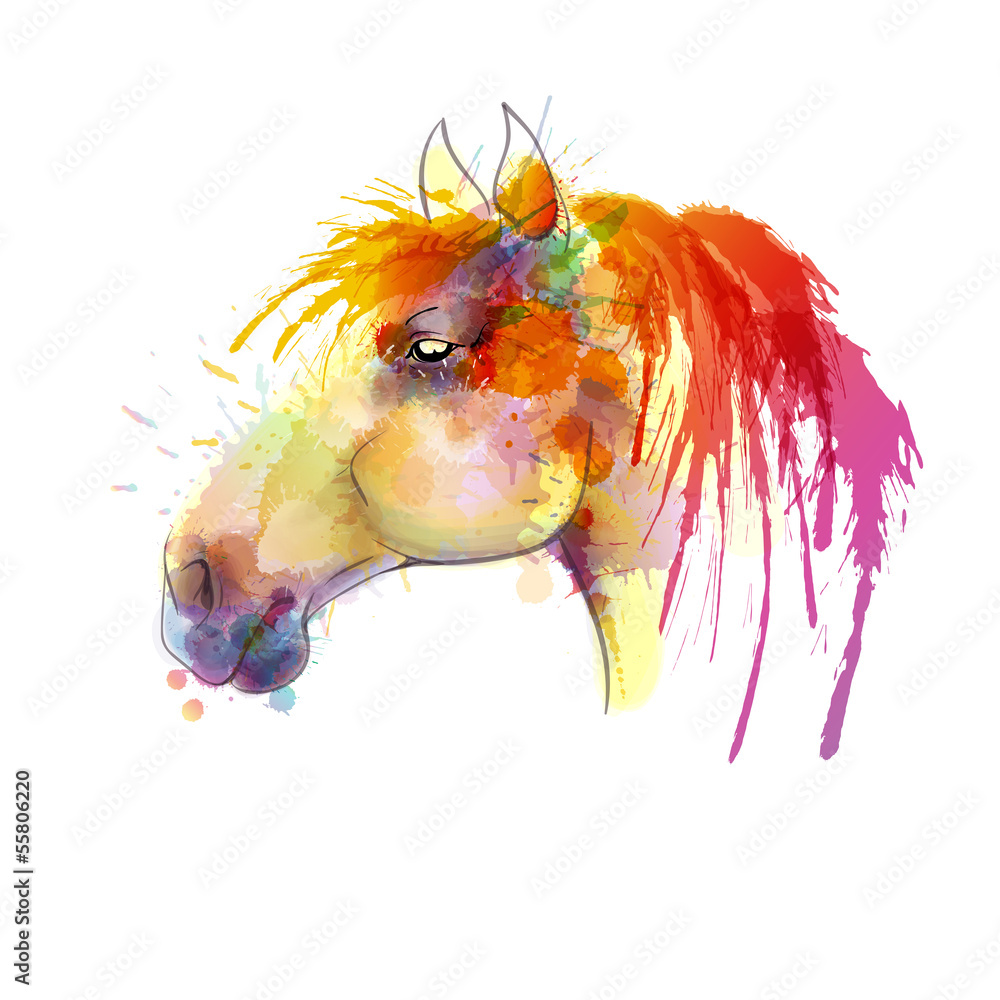 Fototapeta Horse head watercolor painting