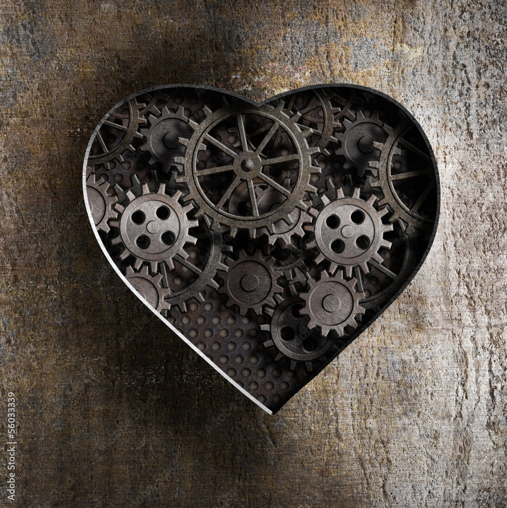 Obraz Tryptyk metal heart with rusty gears