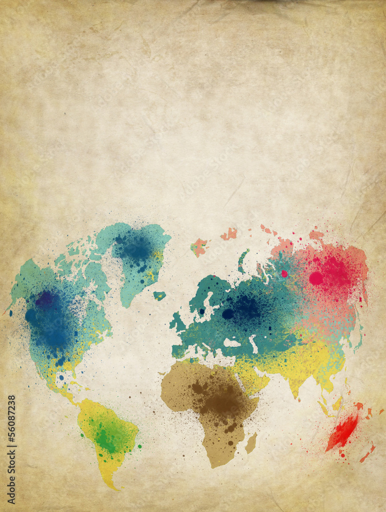 Obraz Pentaptyk world map with colorful paint