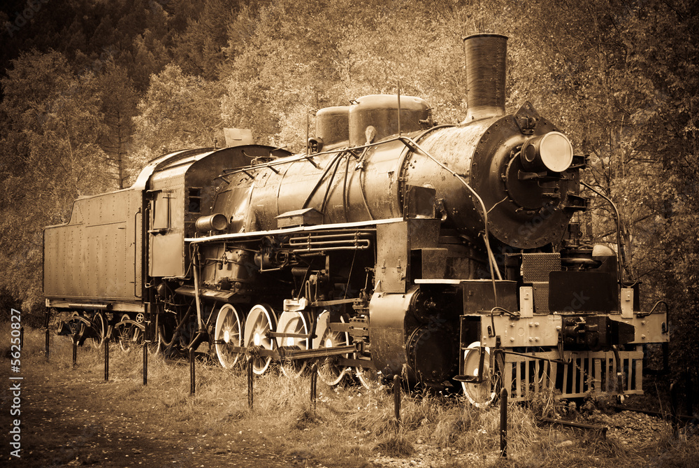 Obraz Tryptyk Old Steam Locomotive