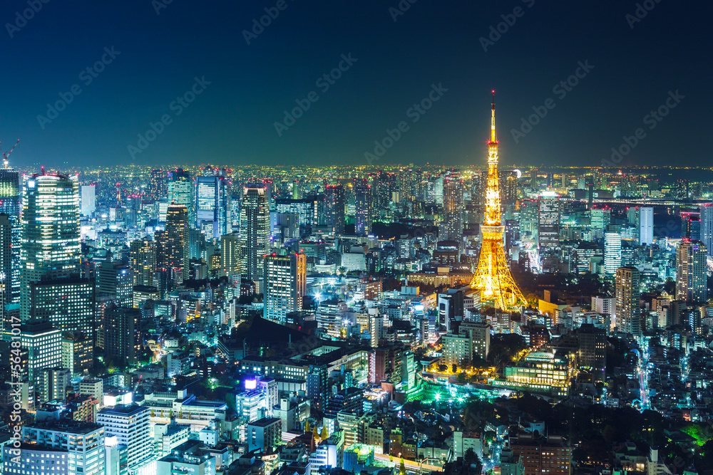 Obraz Pentaptyk Tokyo skyline at night