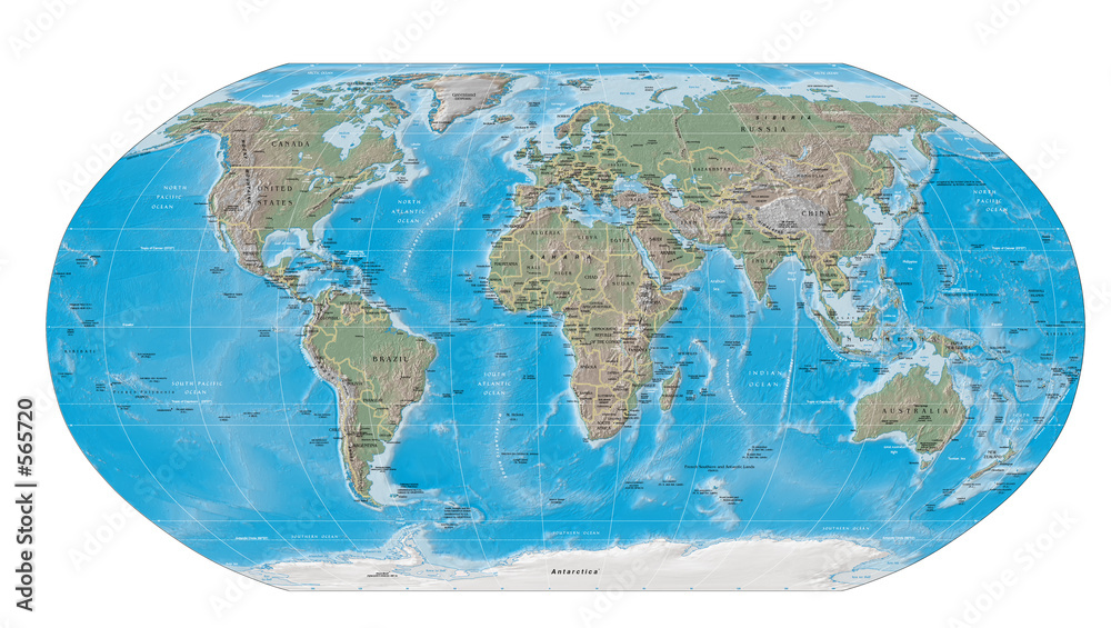 Fototapeta world map physical boundaries