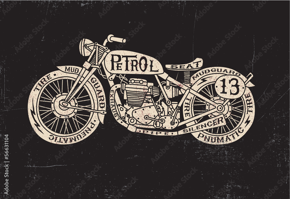 Obraz Tryptyk Text Filled Vintage Motorcycle