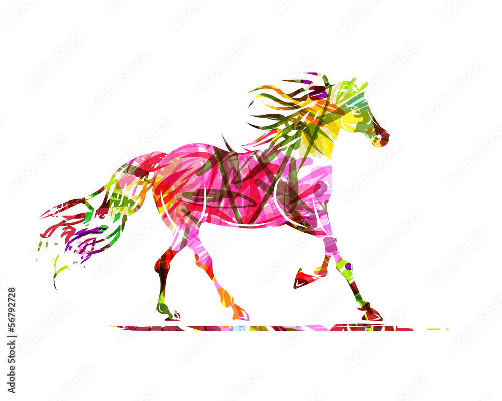 Fototapeta Horse sketch with floral