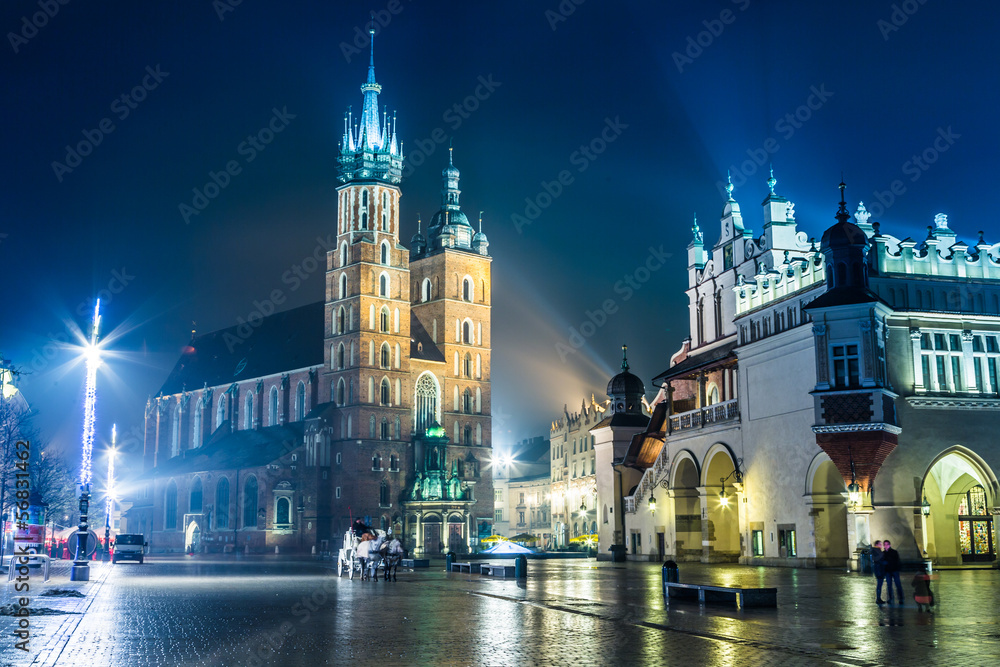 Obraz Tryptyk Krakow old city at night St.