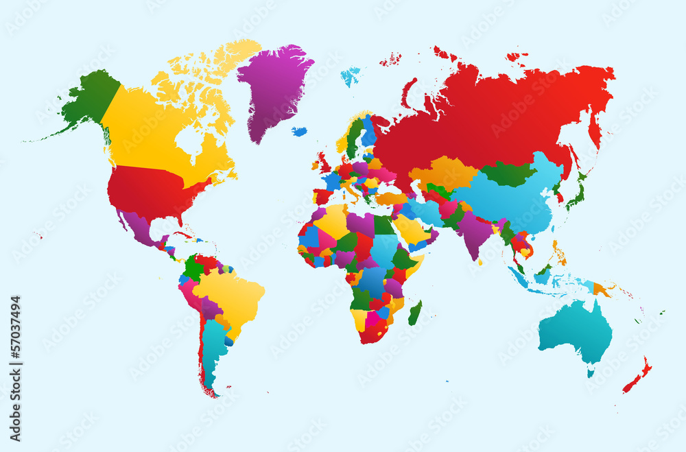 Fototapeta World map, colorful countries
