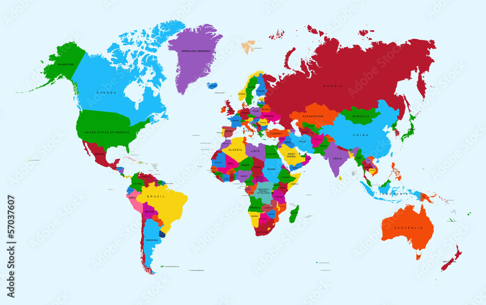 Obraz Tryptyk World map, colorful countries