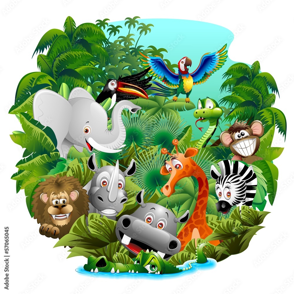 Obraz Tryptyk Wild Animals Cartoon on