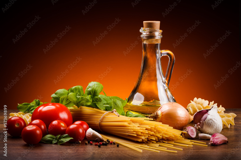 Fototapeta Pasta and fresh vegetables