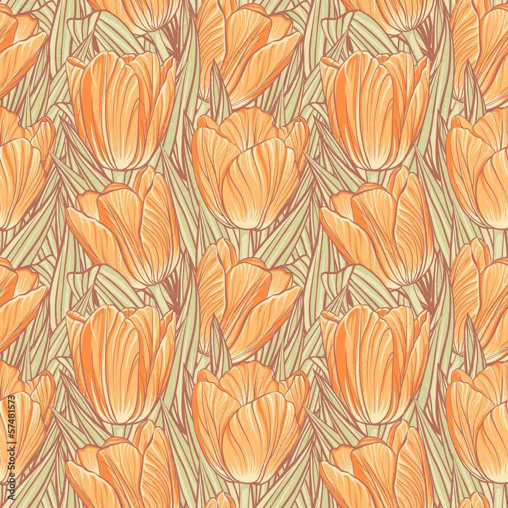 Tapeta Seamless pattern with tulips