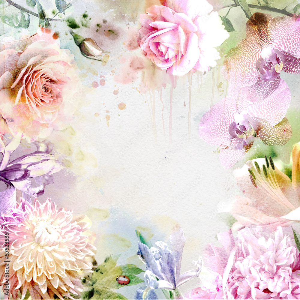 Obraz Pentaptyk Watercolor flowers
