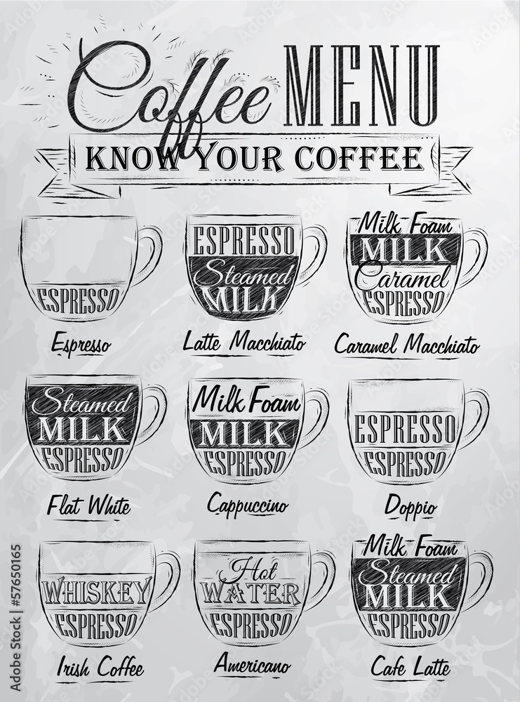 Obraz Tryptyk SeSet of coffee menu drawing