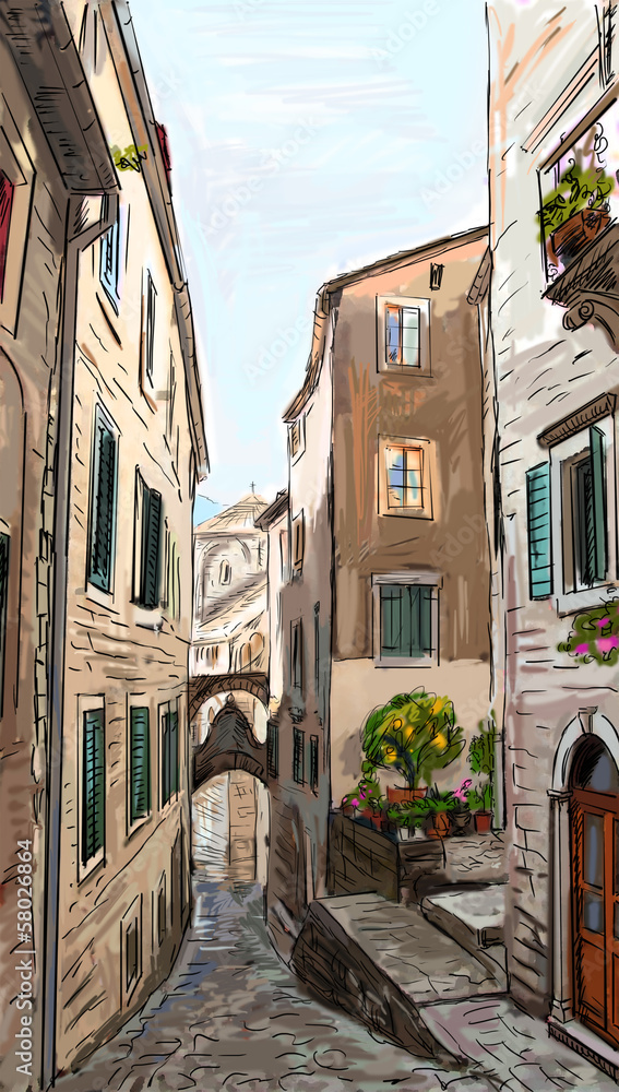 Fototapeta Street in Roma - illustration
