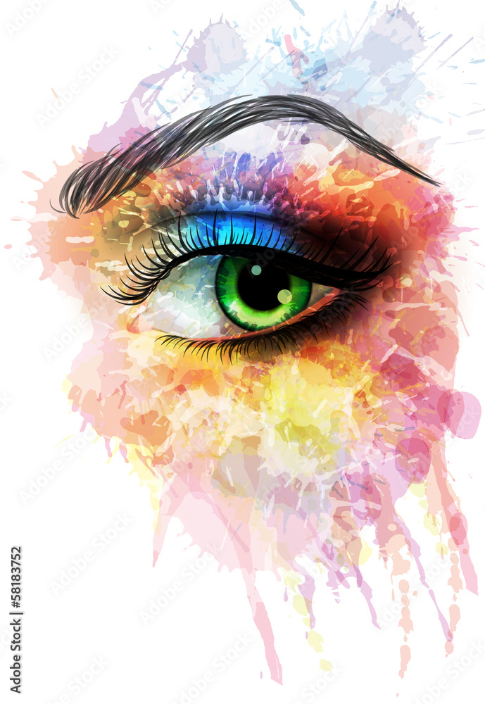 Obraz Tryptyk Eye made of colorful splashes