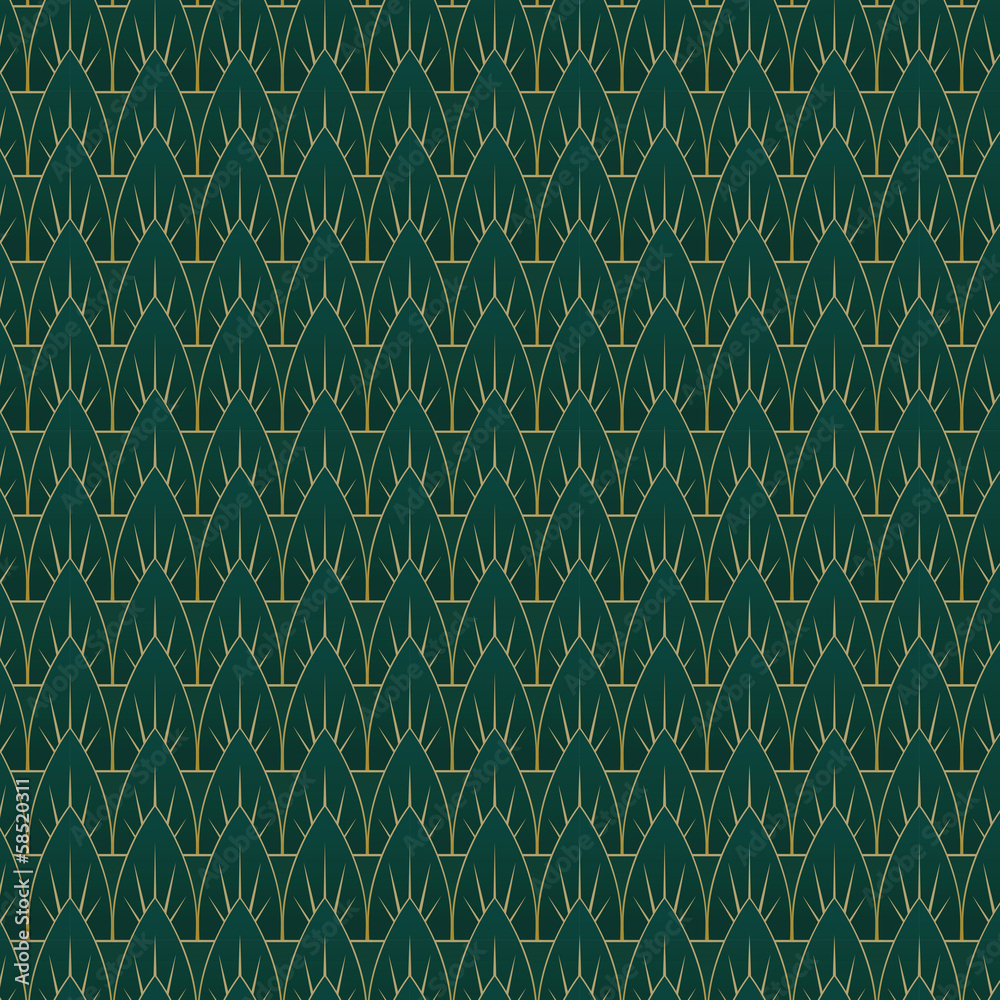 Obraz Tryptyk Art Deco Leaves Pattern