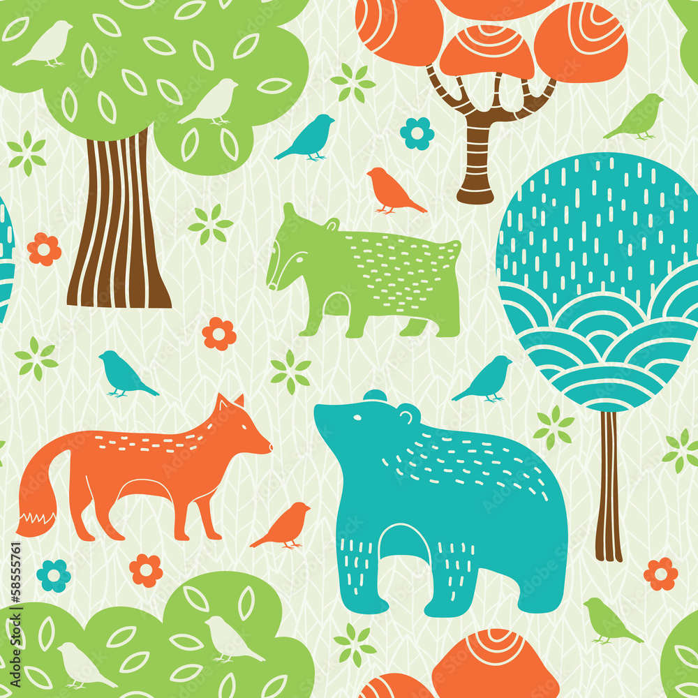 Obraz Tryptyk Forest animals seamless