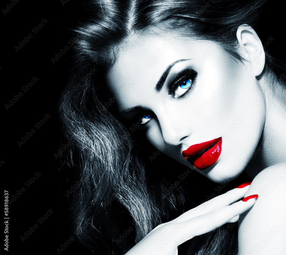 Obraz Tryptyk Sexy Beauty Girl with Red Lips