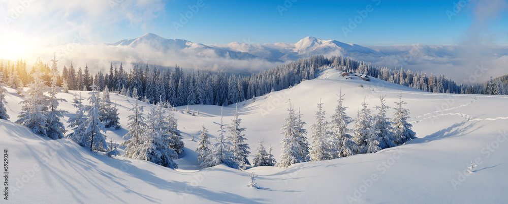 Obraz Tryptyk Panorama of winter mountains