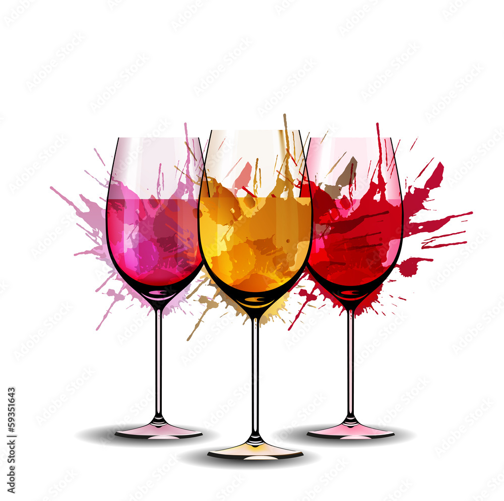 Obraz Pentaptyk Three wine glasses with