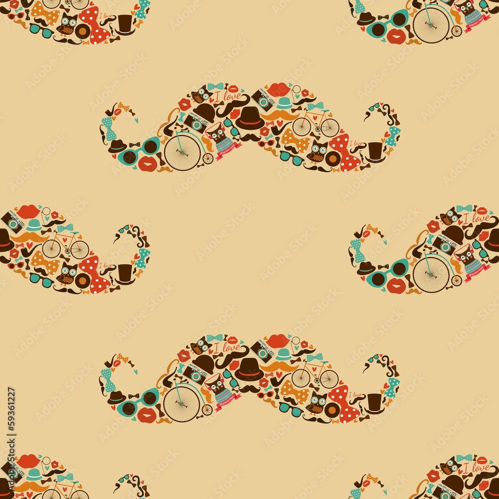 Tapeta Hipster Mustache Colorful
