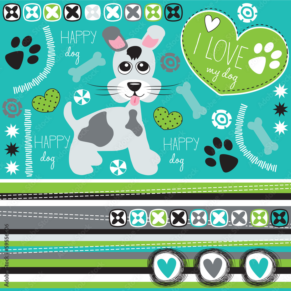 Obraz Dyptyk happy dog with paw print and