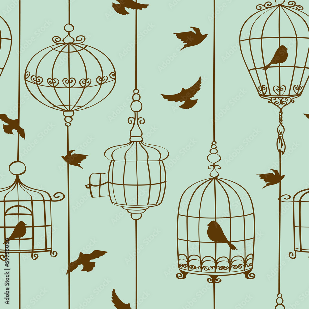 Obraz Pentaptyk Seamless pattern of birds and