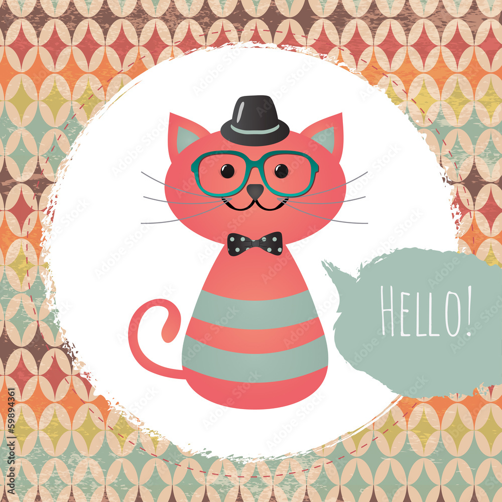 Obraz Tryptyk Vector Hipster Cat greeting