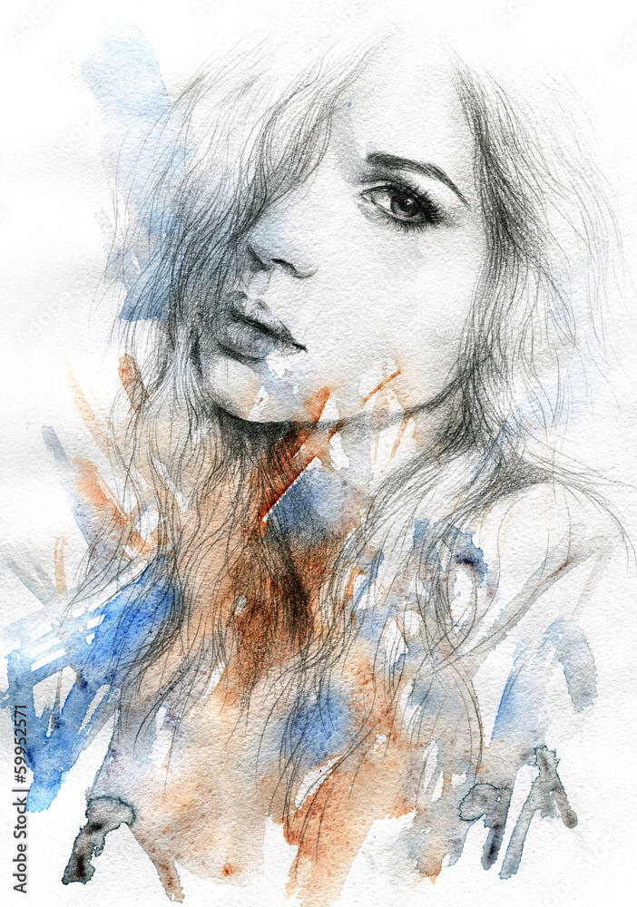 Fototapeta Beautiful woman. watercolor