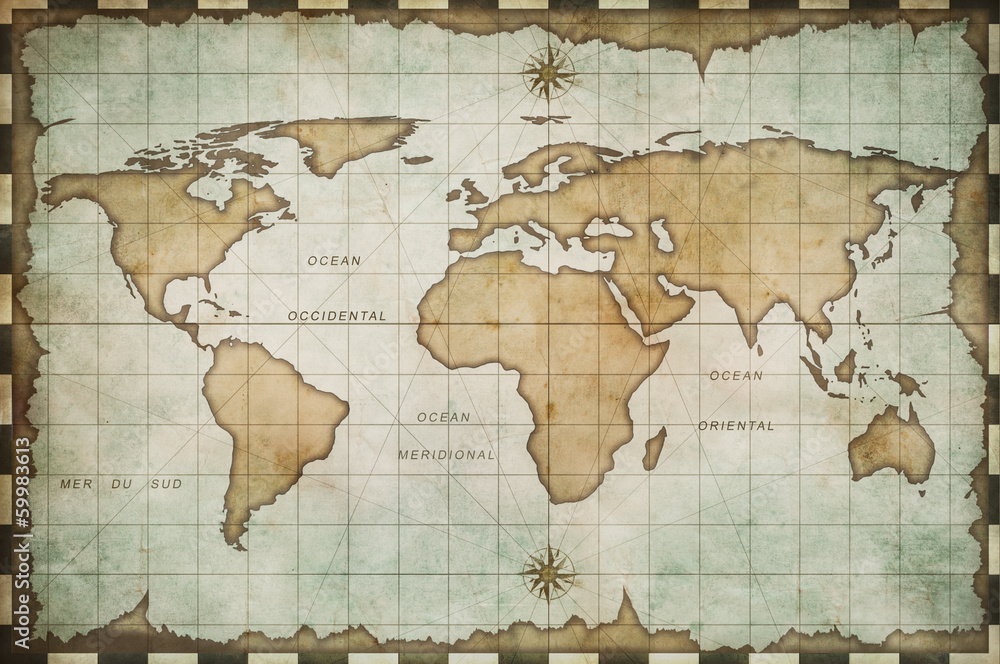 Obraz Pentaptyk aged old world map