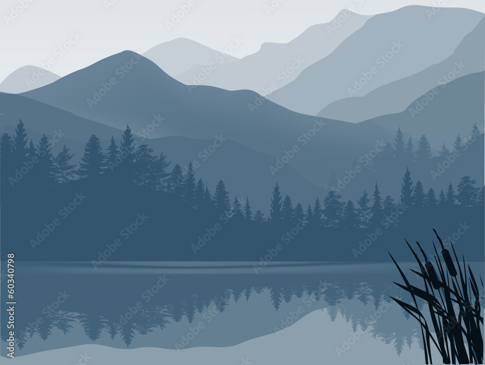 Fototapeta blue and grey lake in mountain