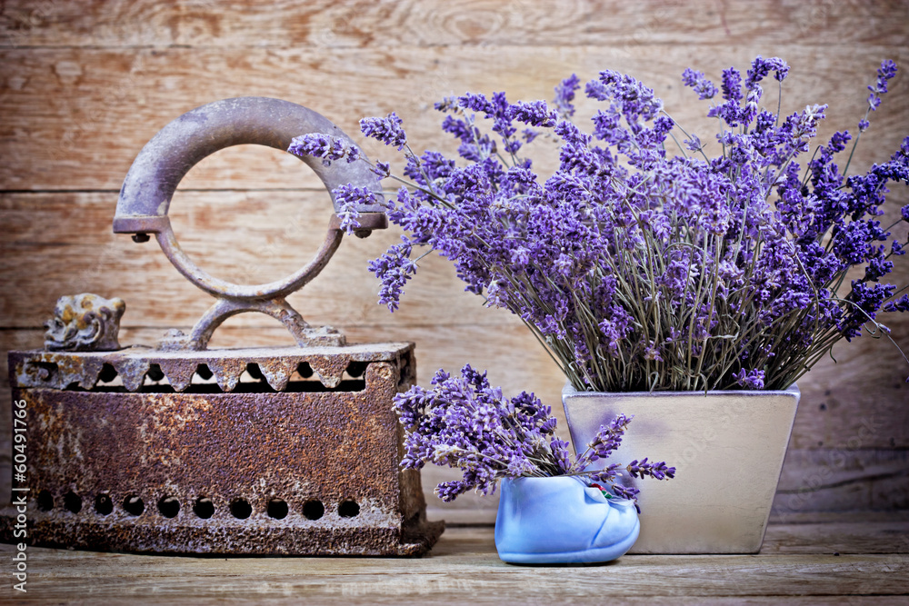 Fototapeta Dry lavender and rustic