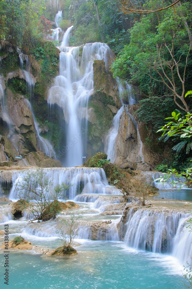 Obraz Tryptyk waterfall in forest in Luang