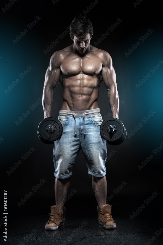Obraz Pentaptyk Muscular bodybuilder guy doing