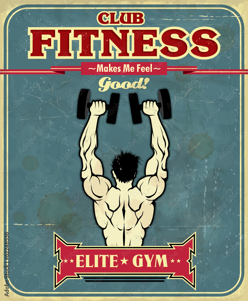 Obraz Kwadryptyk Vintage Fitness Gym poster