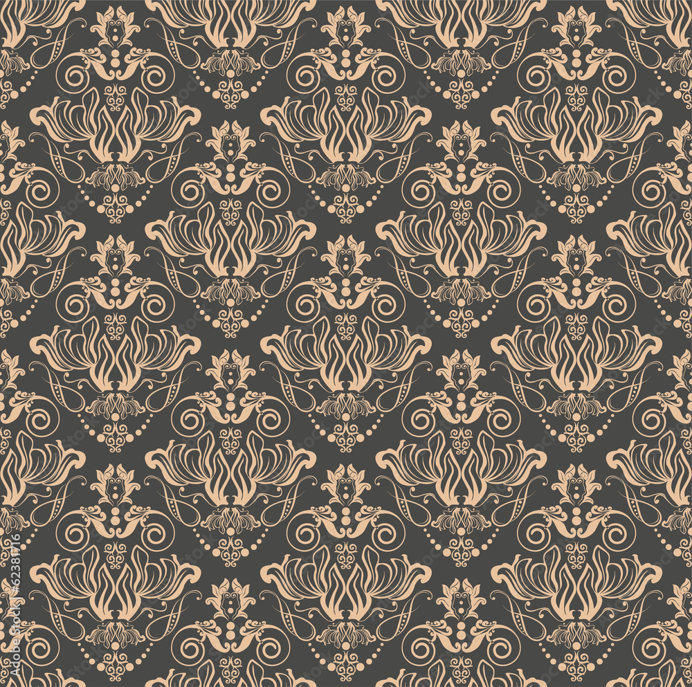 Obraz Tryptyk damask seamless pattern