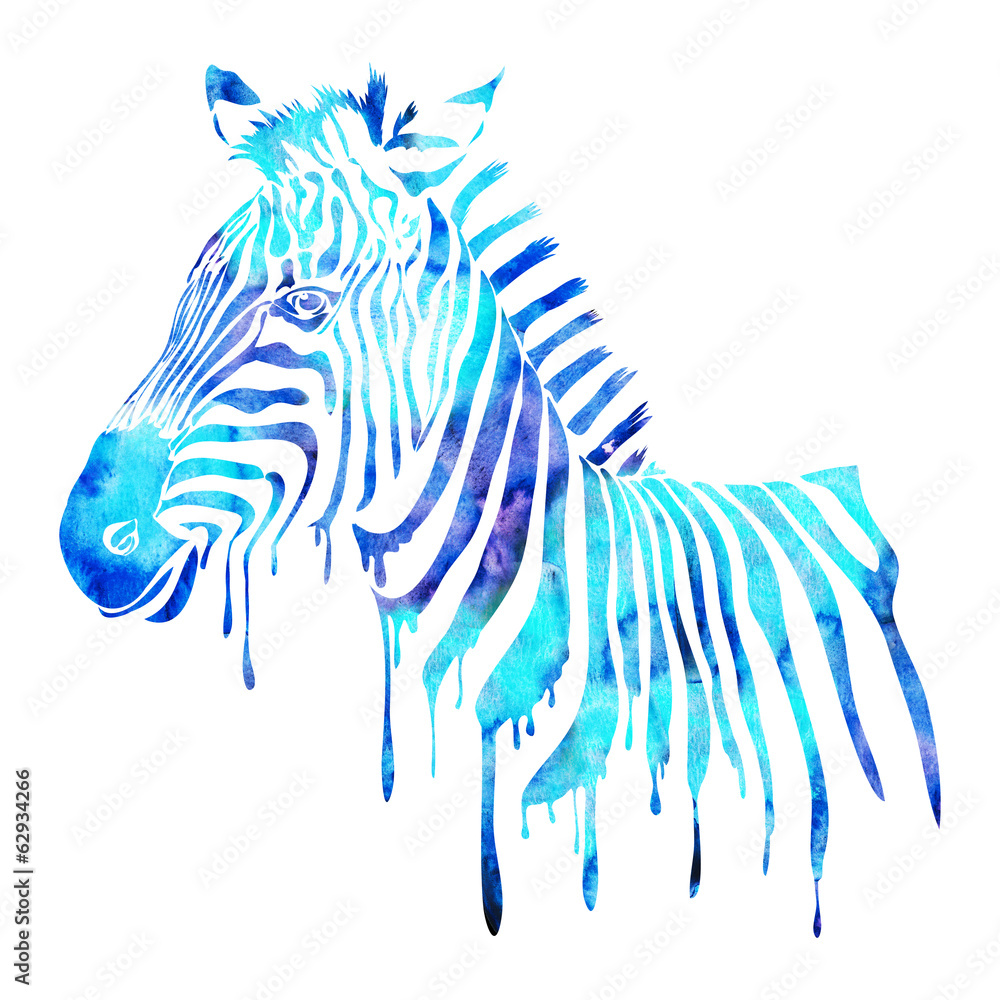 Fototapeta Watercolor zebra head -