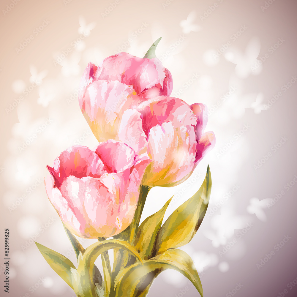 Obraz Tryptyk Tulips flowers background.