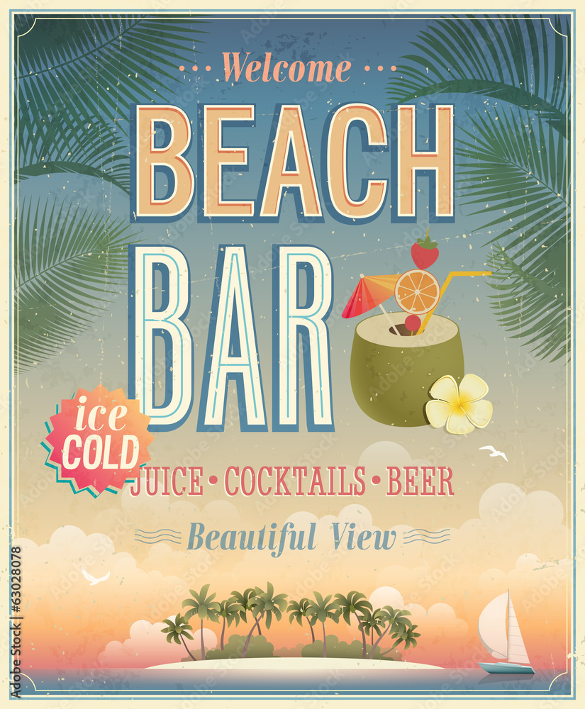 Obraz Tryptyk Vintage Beach Bar poster.