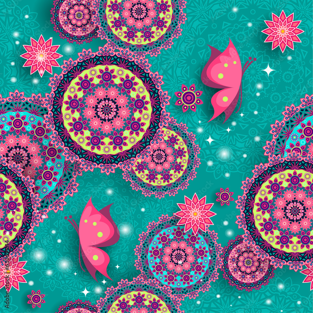 Obraz Tryptyk Geometric floral pattern with