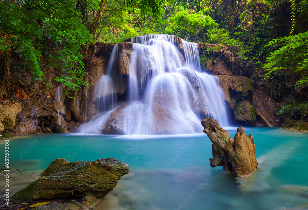 Obraz Tryptyk Deep forest Waterfall in