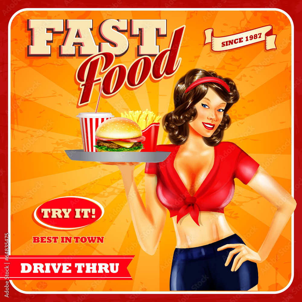 Obraz Tryptyk fast food girl