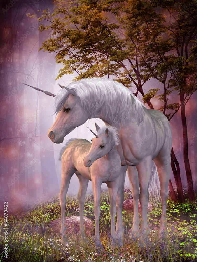 Obraz Pentaptyk Unicorn Mare and Foal