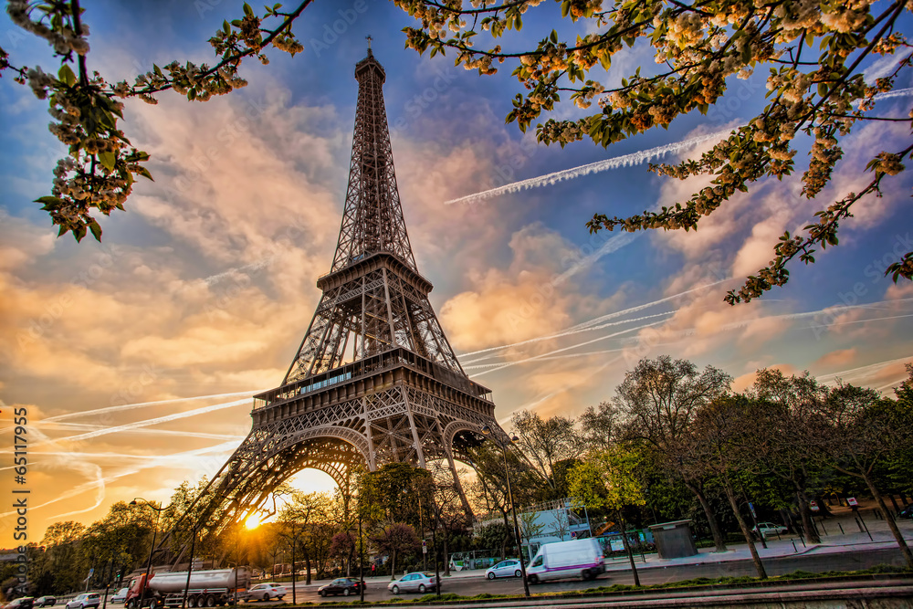 Fototapeta Eiffel Tower against sunrise 