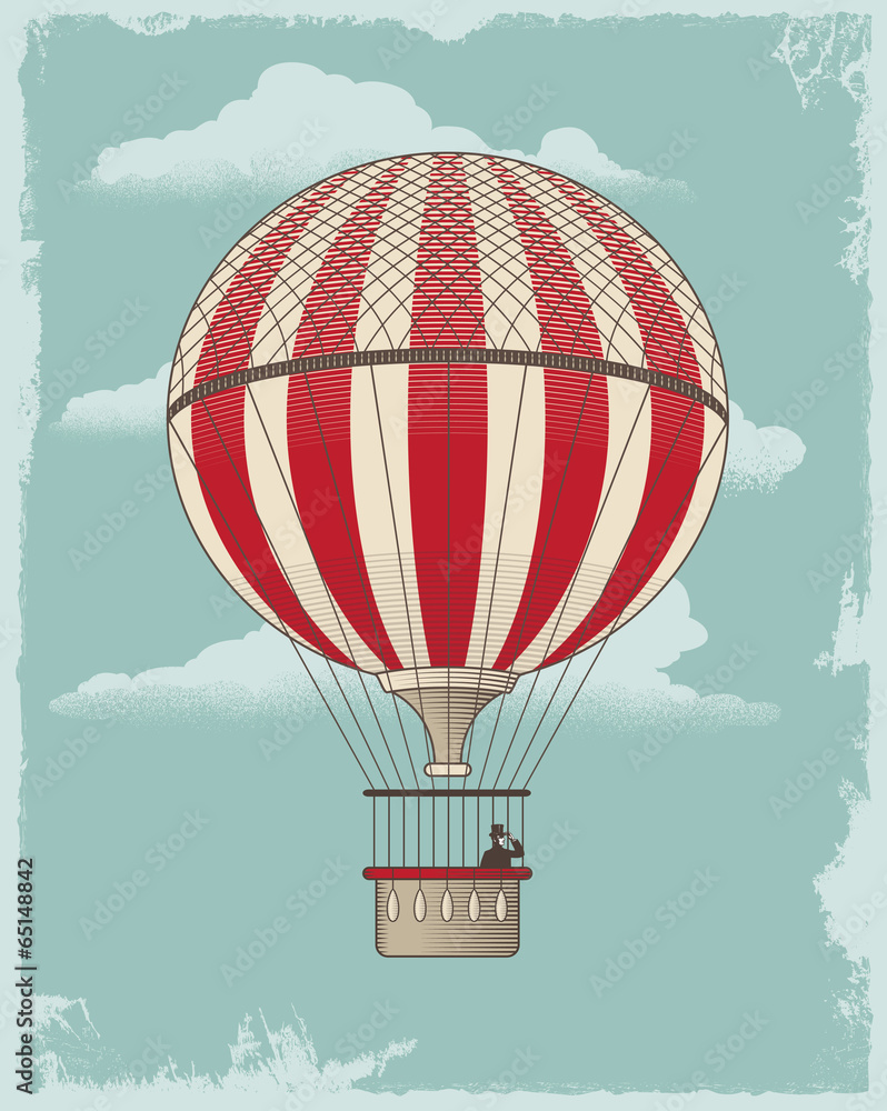Obraz Pentaptyk Vintage retro hot air balloon
