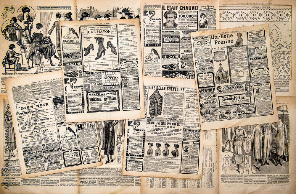 Fototapeta Newspaper pages with antique