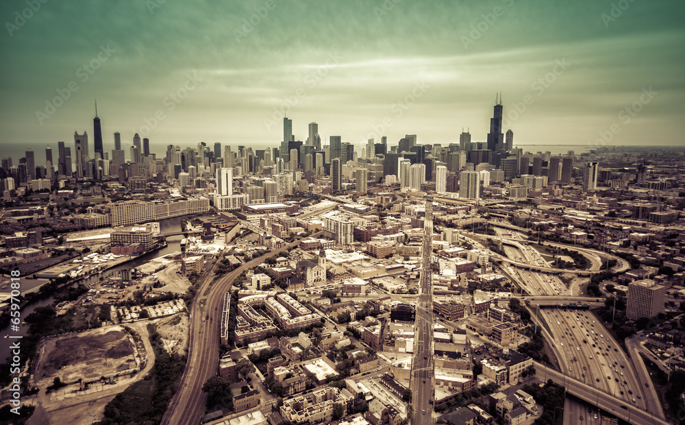 Fototapeta Aerial Chicago skyline-