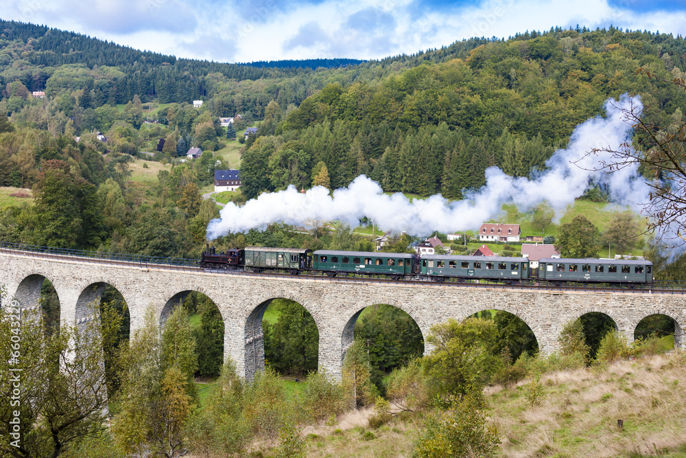 Fototapeta steam train on viaduct Novina,