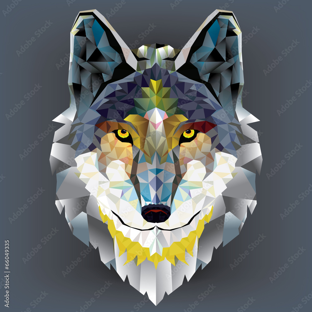 Obraz Tryptyk Wolf  head geometric pattern.