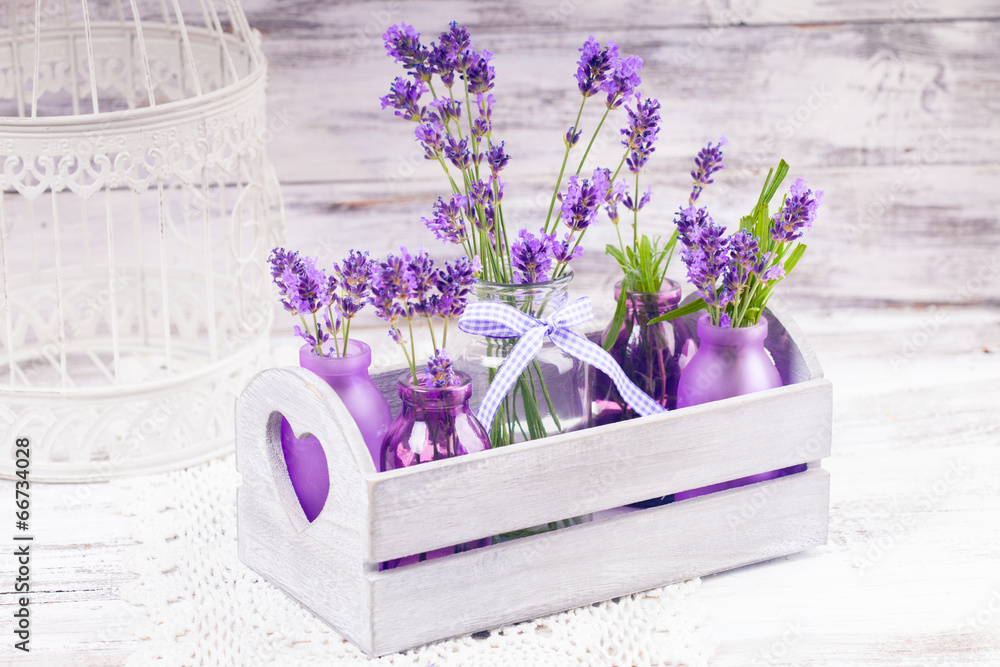 Fototapeta Lavender in bottles decor